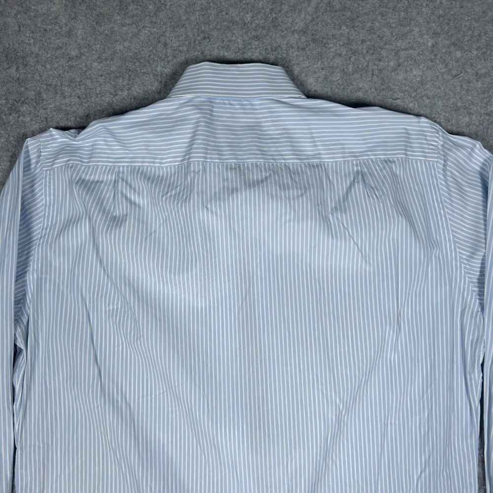 Ermenegildo Zegna Dress Shirt Men 16 Large Blue White Striped Luxury button down - Picture 15 of 16